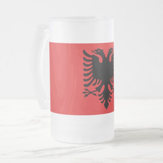 Mattierte Tasse aus Glas mit albanischer Flagge (Vorderseite Links)