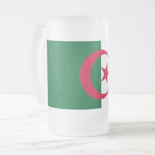 Mattierte Tasse aus Glas mit algerischer Flagge (Vorderseite Links)