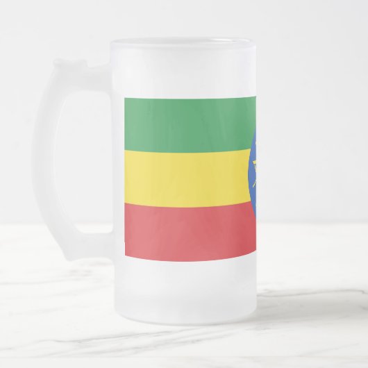 Mattierte Tasse aus Glas mit äthiopischer Flagge (Links)