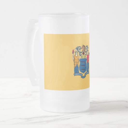 Mattierte Tasse aus Glas mit der Fahne New Jersey (Vorderseite Links)