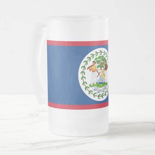 Mattierte Tasse aus Glas mit der Flagge von Belize (Vorderseite Links)