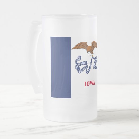 Mattierte Tasse aus Glas mit der Flagge von Iowa, (Vorderseite Links)