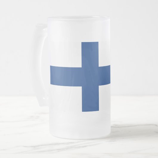 Mattierte Tasse aus Glas mit finnischer Flagge (Vorderseite Links)