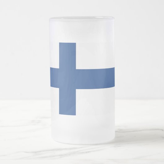 Mattierte Tasse aus Glas mit finnischer Flagge (Mittel)