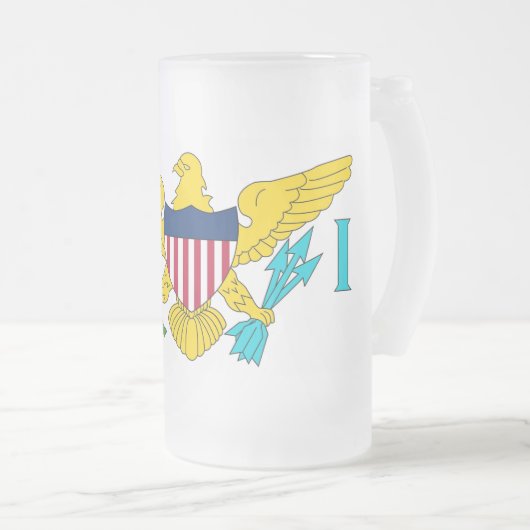 Mattierte Tasse aus Glas mit Flagge der Jungfrau, (VorderseiteRechts)