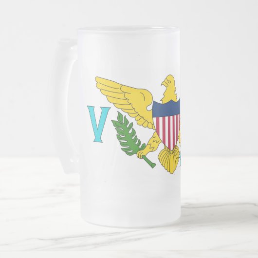 Mattierte Tasse aus Glas mit Flagge der Jungfrau,  (Vorderseite Links)
