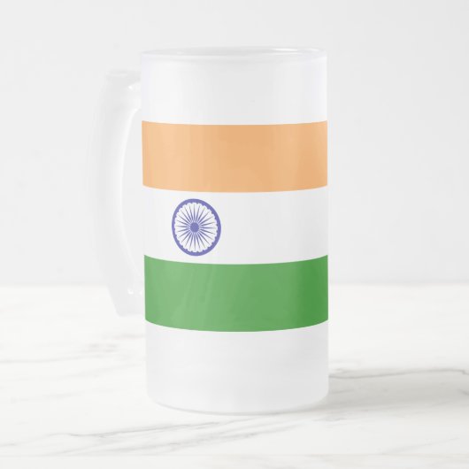 Mattierte Tasse aus Glas mit indischer Flagge (Vorderseite Links)