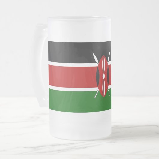 Mattierte Tasse aus Glas mit kenianischer Flagge (Vorderseite Links)
