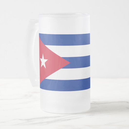 Mattierte Tasse aus Glas mit kubanischer Flagge (Vorderseite Links)