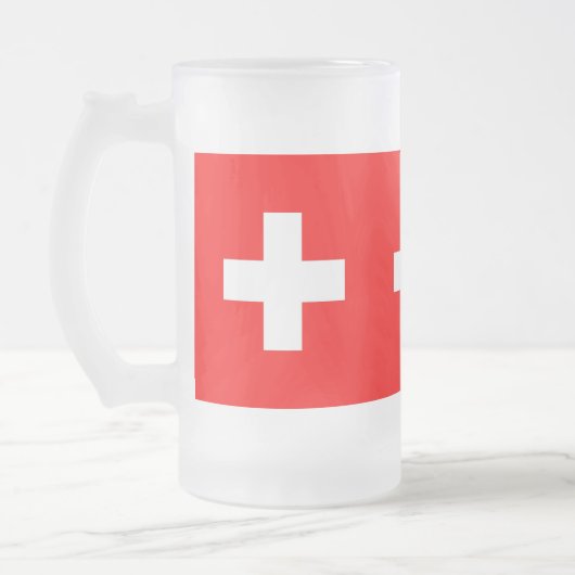 Mattierte Tasse aus Glas mit Schweizer Flagge (Links)
