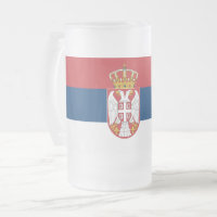 Mattierte Tasse aus Glas mit serbischer Flagge