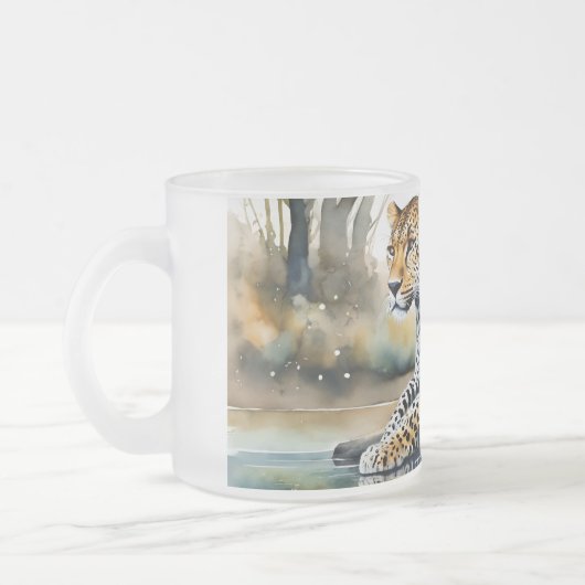 Mattierte Tasse mit Lounging Leopard (Links)