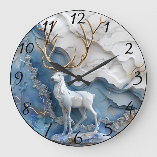 Mattierte Weihnachtslandschaft Rentier Große Wanduhr (Vorderseite)