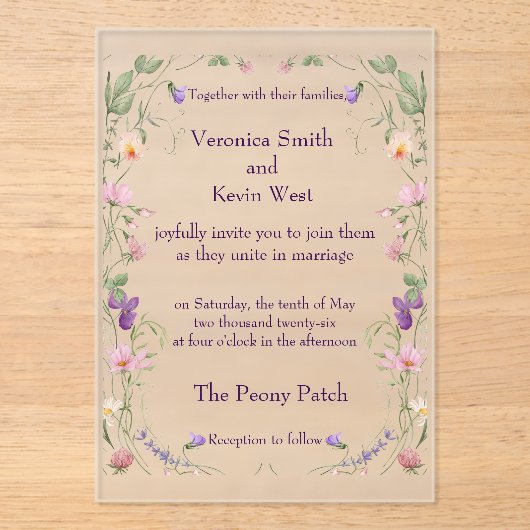 Mattierte Wildblume Akronylic Hochzeitseinladung Acryleinladungen (Vorderseite)