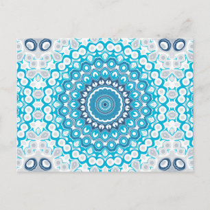 Mattierte Wintergeometrie in Blau und Weiß Mandala Postkarte