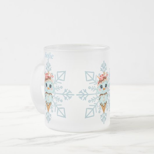 Mattierter Blauer Schneeflocken und Lebkuchen Mattglastasse (Vorderseite Links)