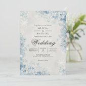 Mattierter blauer Winter blüht Hochzeit Einladung (Stehend Vorderseite)