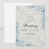 Mattierter blauer Winter blüht Hochzeit Einladung (Vorne/Hinten)