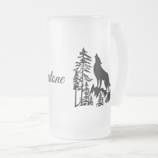 Mattierter Tasse-Yellowstone Wolf Mattglas Bierglas (VorderseiteRechts)