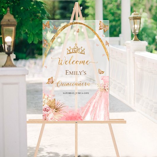 Mattiertes Acrylic Quinceanera Begrüßungszeichen | Acrylschild