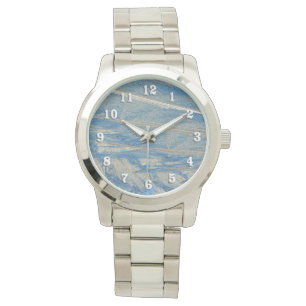 Mattiertes Blau mit weißen Zahlen Armbanduhr