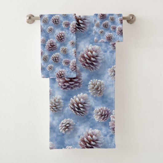 Mattiertes Blaues Pinecones Muster Kissen Badhandtuch Set (Insitu)