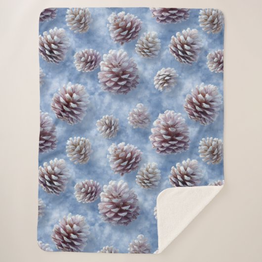 Mattiertes Blaues Pinecones Muster Kissen Sherpadecke (Vorderseite)