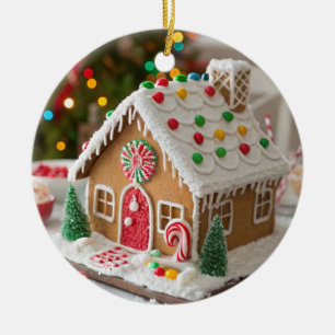 Mattiertes Lebkuchenhaus Keramik Ornament
