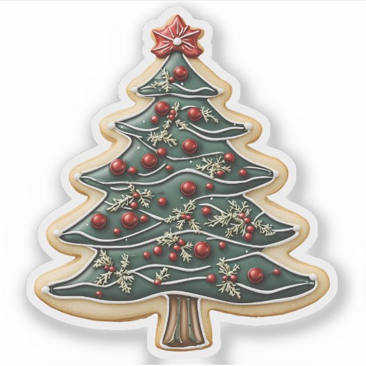 Mattiertes Rot-Grün-Weihnachtsbaum-Cookie Aufkleber (Vorderseite)