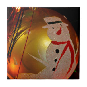 Mattiertes Schneemann-Ornament Fliese