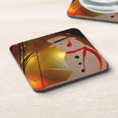 Mattiertes Schneemann-Ornament Getränkeuntersetzer (Linke Seite)