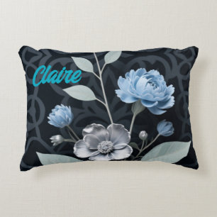 Mattiertes Winter Floral, Icy Blue & Silver Muster Dekokissen