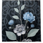 Mattiertes Winter Floral, Icy Blue & Silver Muster Duschvorhang (Vorderseite)