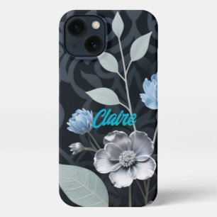 Mattiertes Winter Floral, Icy Blue & Silver Muster iPhone 13 Hülle
