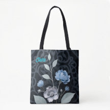 Mattiertes Winter Floral, Icy Blue & Silver Muster