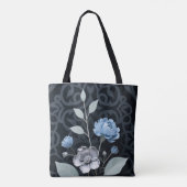 Mattiertes Winter Floral, Icy Blue & Silver Muster Tasche (Rückseite)