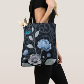 Mattiertes Winter Floral, Icy Blue & Silver Muster Tasche (Von Nahem)