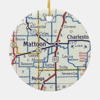 Mattoon IL Vintag Map Keramik Ornament