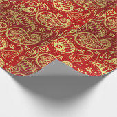 MattPackpapier, 30" x 15' Rot u. Gold Paisley Geschenkpapier (Ecke)