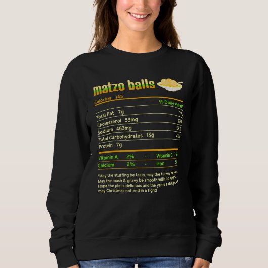 Matzo Balls Nutrition Fakten Jüdische Hanukkah Chr Sweatshirt (Vorderseite)