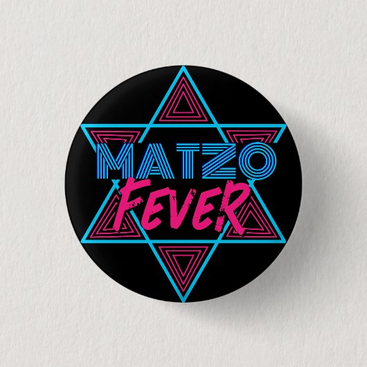 Matzo Fever Blue Pink 70er Disco Star Jüdisch Button (Vorderseite)