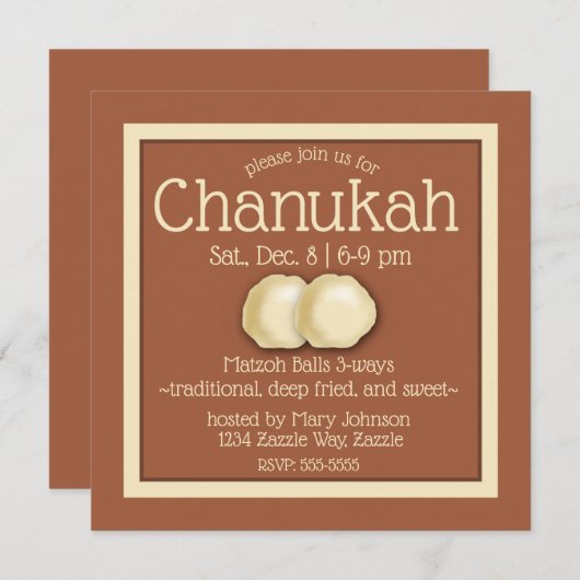 Matzoh Ball Hanukkah Party Einladung (Vorne/Hinten)