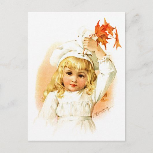 Maud Humphrey: Herbstmädchen mit Ahornblättern Postkarte (Vorderseite)