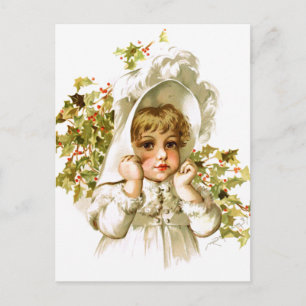 Maud Humphrey: Herbstmädchen mit Holly Postkarte