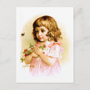 Maud Humphrey: Sommer Mädchen mit Blumen und Biene Postkarte