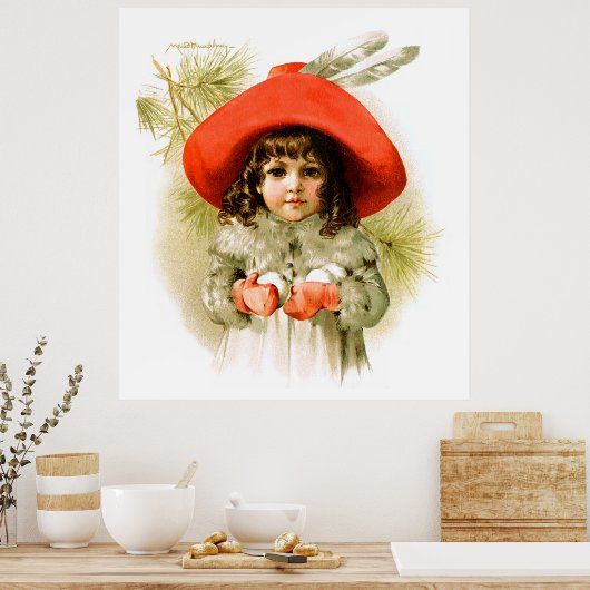 Maud Humphrey: Winter Girl mit Snowballs Poster (Küche)