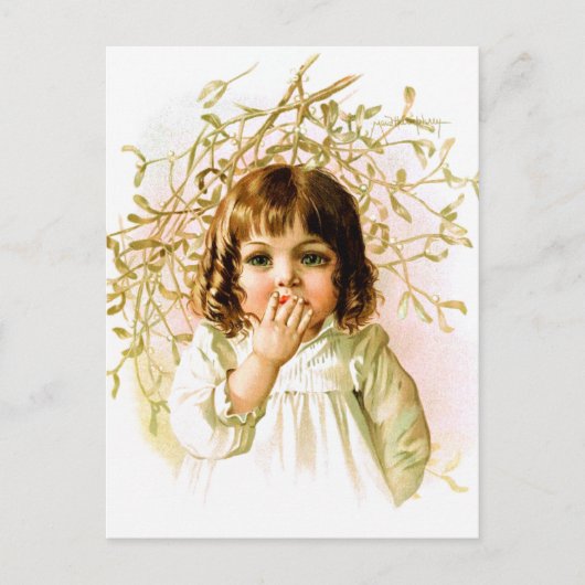 Maud Humphrey: Wintermädchen unter Mistletoe Postkarte (Vorderseite)