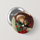 Maud Humphreys Winter-Mädchen mit Hund Button (Vorne & Hinten)