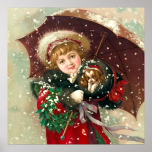 Maud Humphreys Winter-Mädchen mit Hund Poster