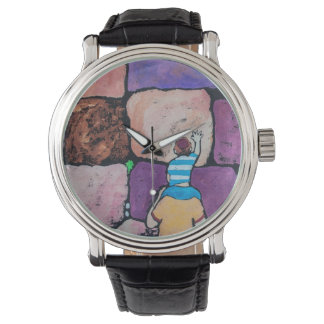 Mauer mit Mutter- und Kinderuhr Armbanduhr